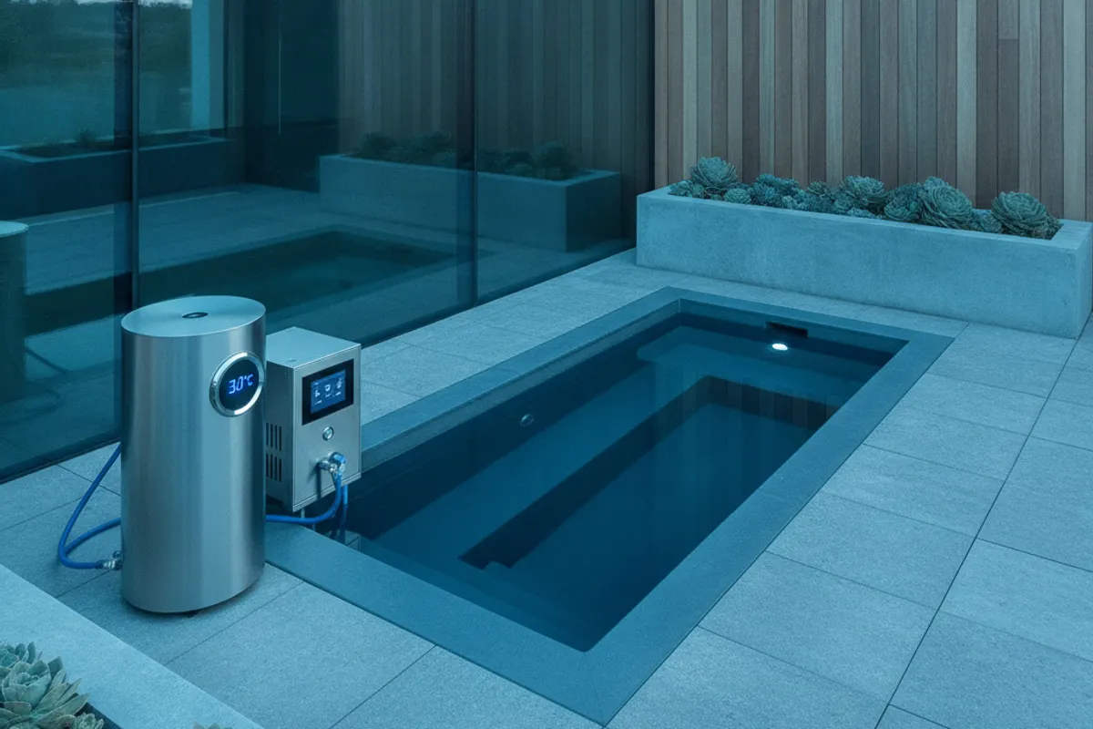Personne immergée dans un bain de cryothérapie en eau glacée, vapeur froide et ambiance clinique bleutée — illustration 2