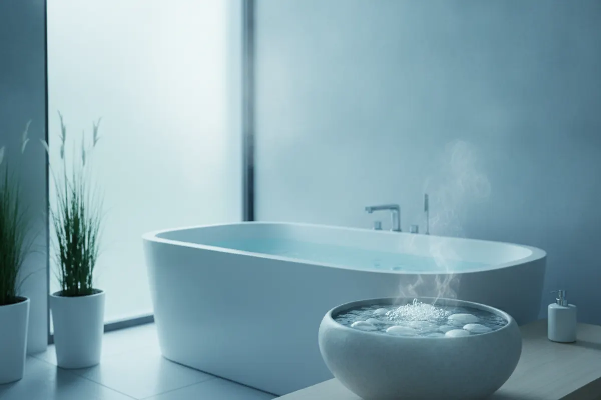 Application d'une source de fraîcheur sur le bas-ventre illustrant le principe du bain dérivatif