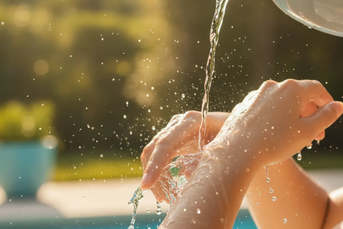 Personne se rafraîchissant dans un bain d'eau fraîche pendant une vague de chaleur estivale