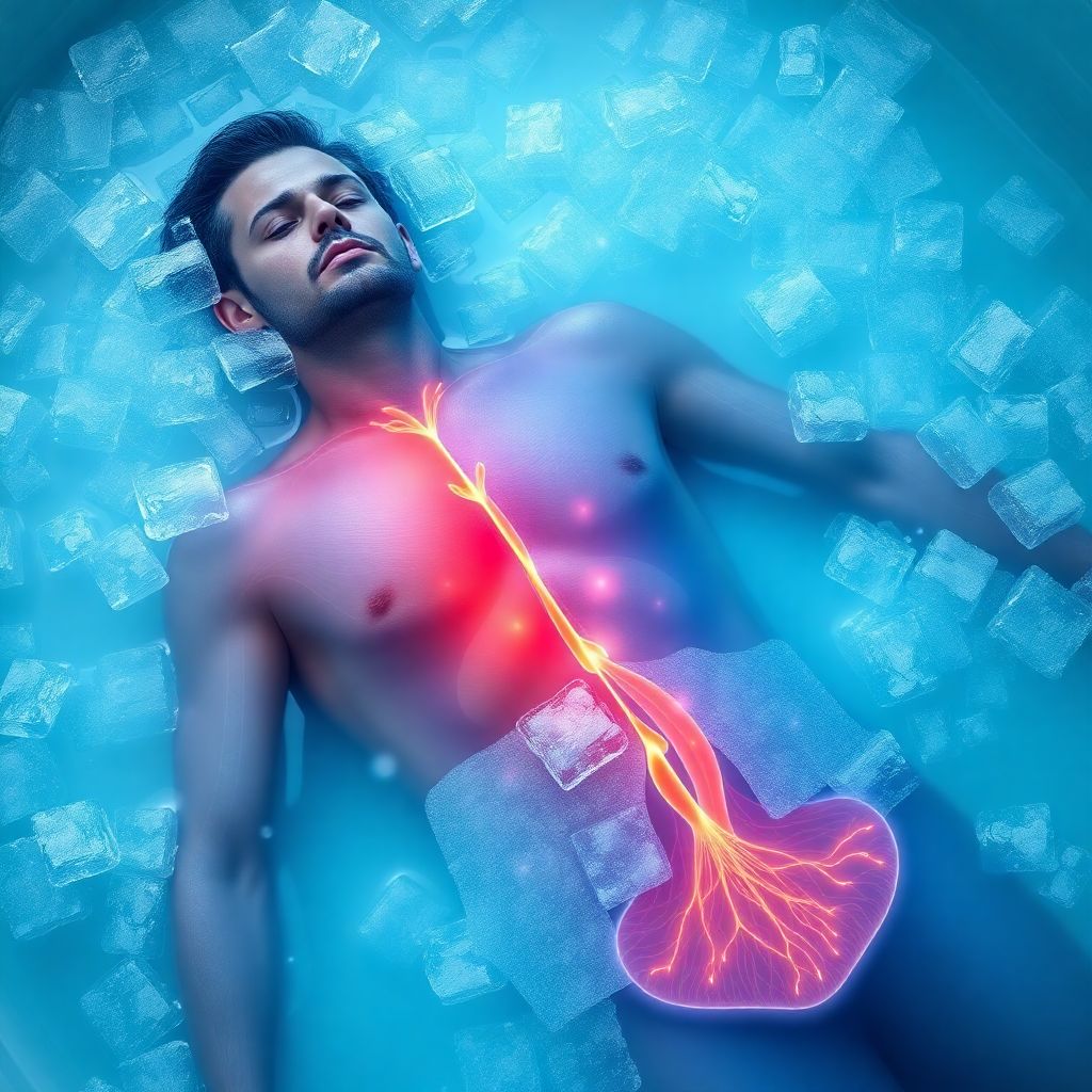Personne immergée dans un bain froid pour réduire l'inflammation corporelle