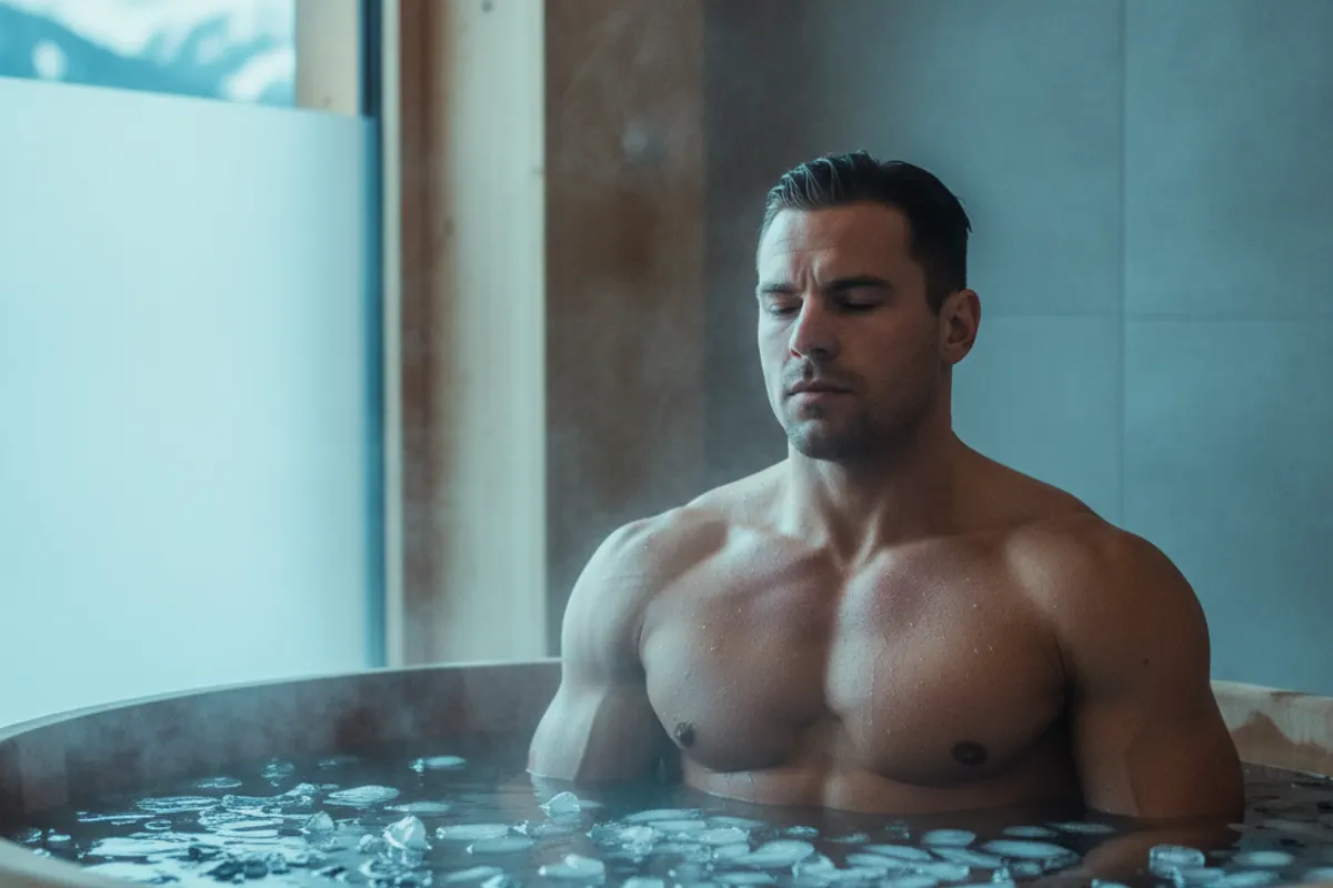 Pratiquant de musculation réfléchissant au timing du bain froid post-entraînement