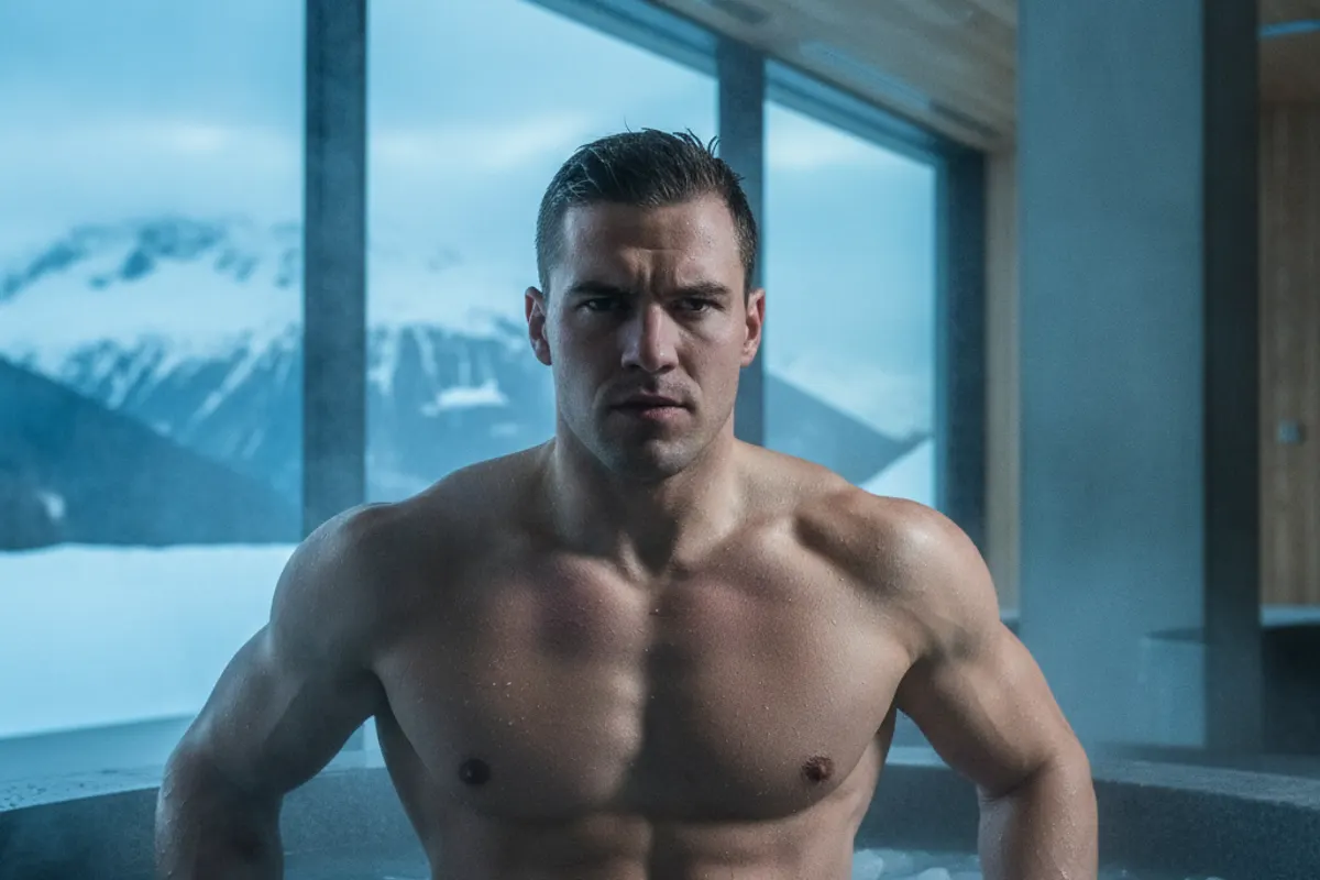Sportif suisse utilisant un bain froid pour la récupération après l'entraînement