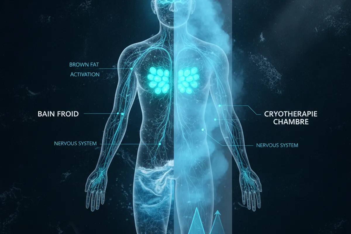 Comparaison visuelle entre un bain froid et une chambre de cryothérapie