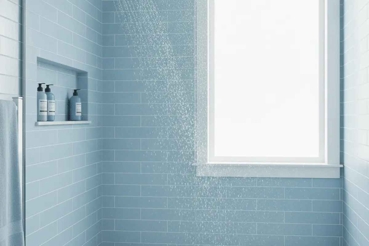 Pommeau de douche avec eau fraîche pendant une journée de canicule pour se rafraîchir