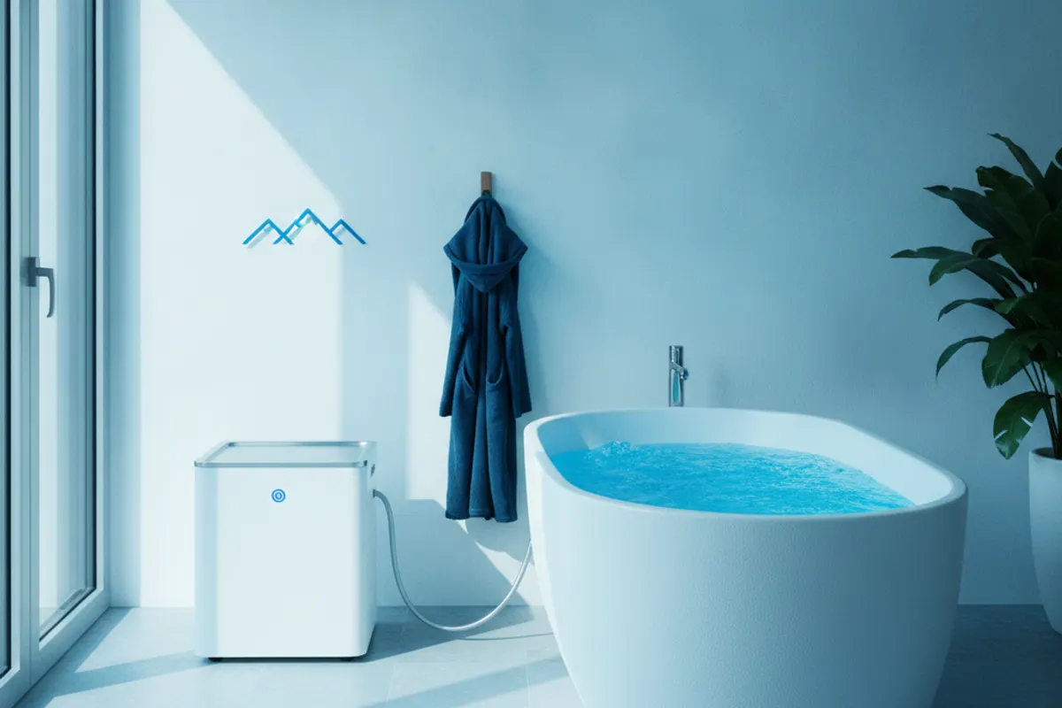 Bain froid portable installé dans une salle de bain d'appartement
