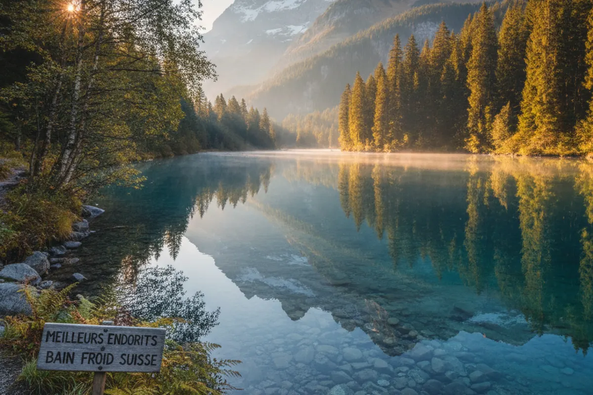 Vue panoramique des meilleurs endroits pour bain froid en Suisse entre lacs alpins et rivières cristallines