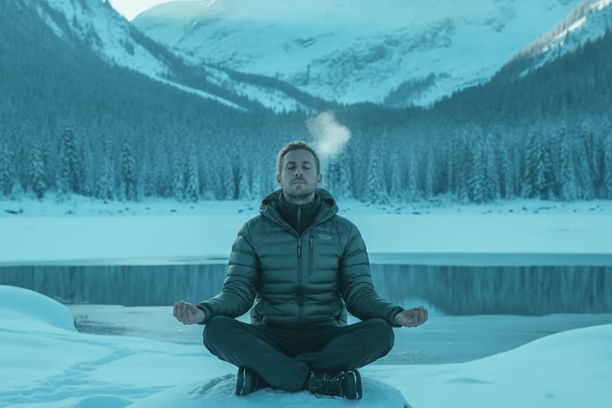 Pratiquant de la méthode Wim Hof en méditation avant une immersion en eau froide