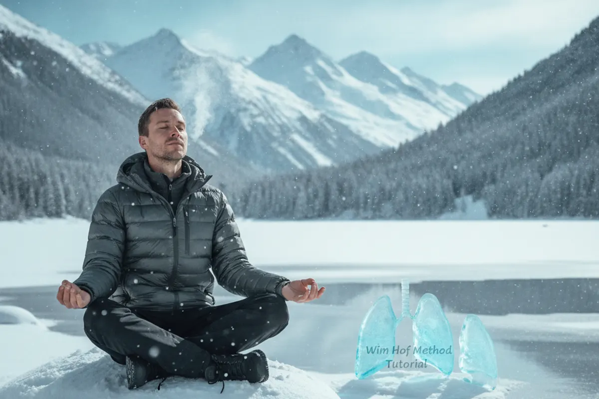 Personne pratiquant la technique de respiration Wim Hof les yeux fermés en position assise