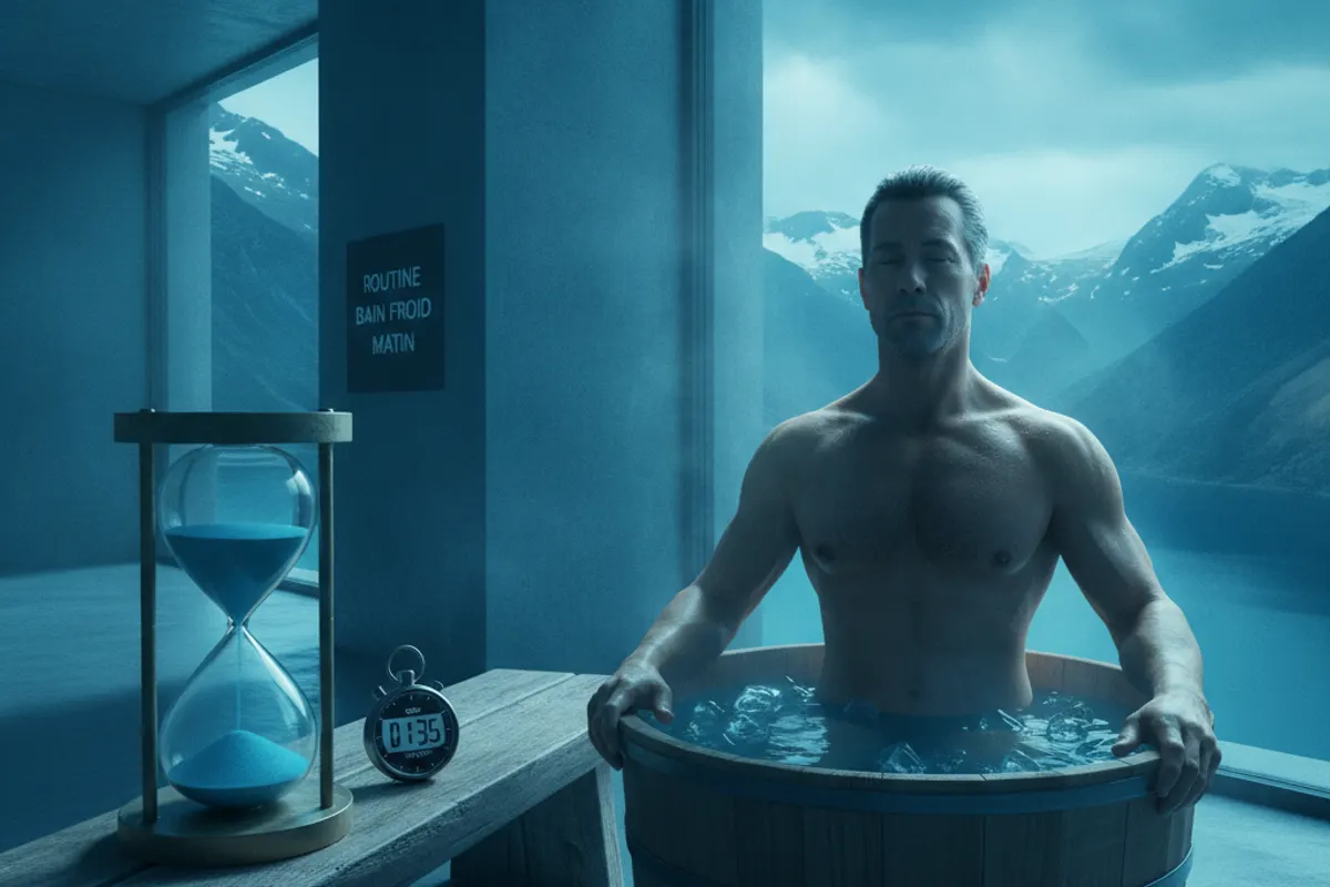 Personne pratiquant le bain froid tôt le matin dans le cadre d'une routine quotidienne — illustration 2