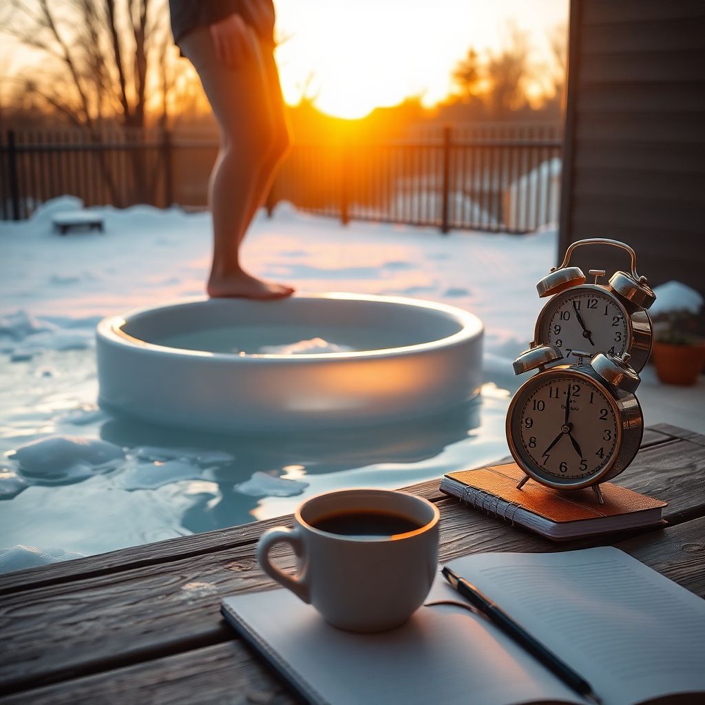 Personne pratiquant le bain froid tôt le matin dans le cadre d'une routine quotidienne