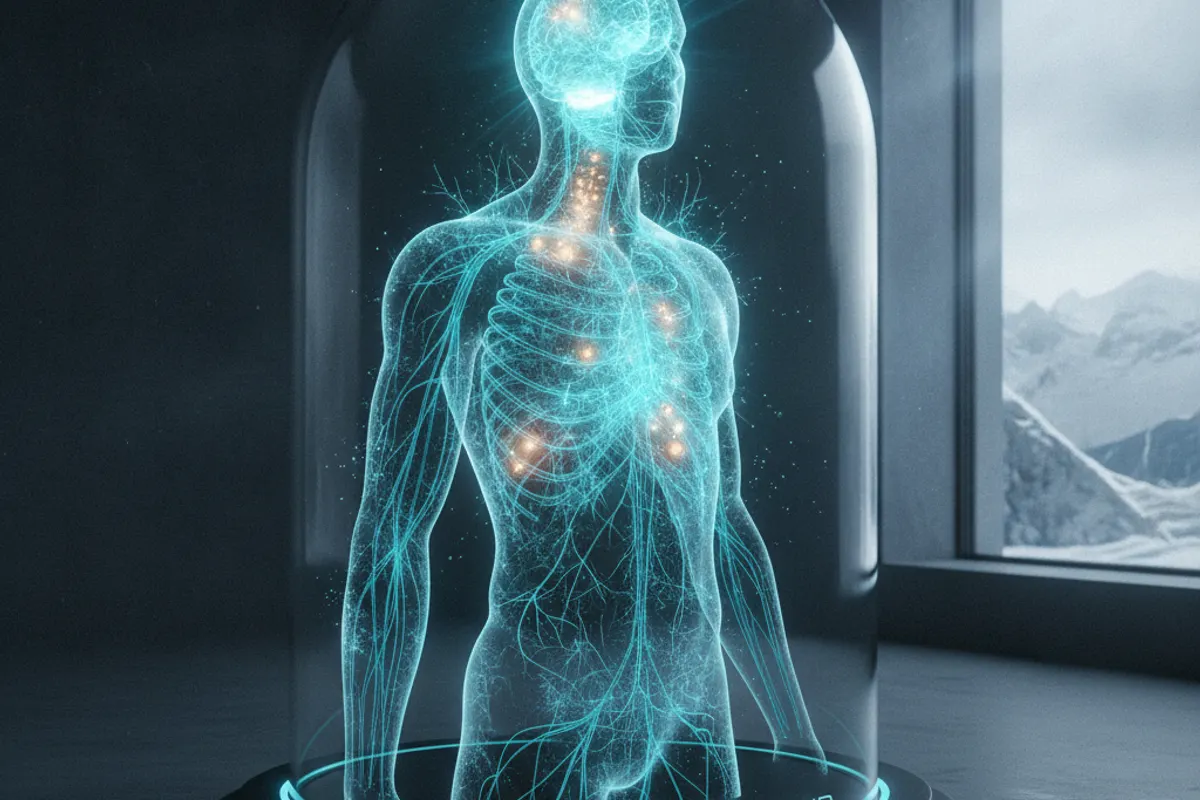Illustration scientifique montrant les effets physiologiques de l'exposition au froid sur le corps humain