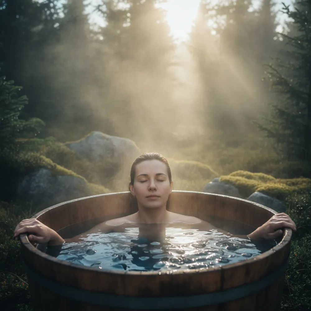 Bain froid matinal en extérieur